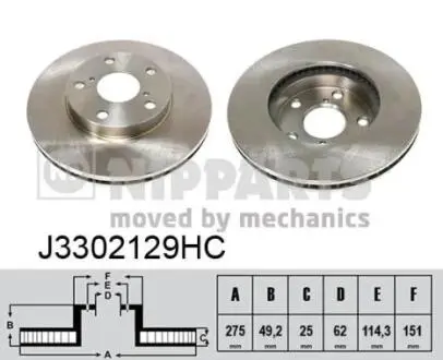 J3302129HC Гальмівний диск NIPPARTS підбір по vin на Brocar