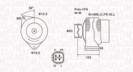 063731727010 ALTERNATOR 12V HONDA CIVIC 1.4,HONDA SZT MAGNETI MARELLI MAGNETI MARELLI подбор по vin на Brocar