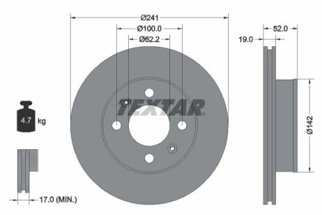 92128500 TARCZA HAMULCOWA 241X19 V 4-OTW HYUNDAI ACCENT SZT ТЕКСТАР TEXTAR підбір по vin на Brocar