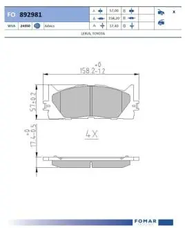 FO892981 KLOCKI HAMULCOWE TOYOTA CAMRY 17.6MM WVA24350 KPL FOMAR FOMAR підбір по vin на Brocar