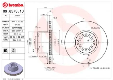 09857310 Гальмівний диск BREMBO підбір по vin на Brocar