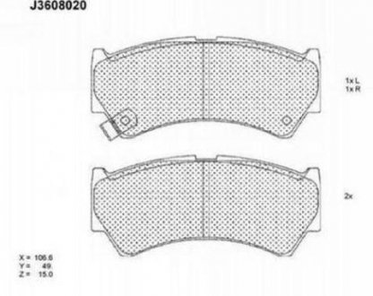 J3608020 Гальмівні колодки, дискове гальмо (набір) NIPPARTS підбір по vin на Brocar