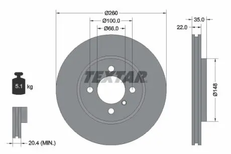 92026503 Гальмівний диск TEXTAR підбір по vin на Brocar