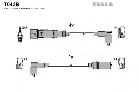 T043B Комплект кабелей зажигания TESLA подбор по vin на Brocar