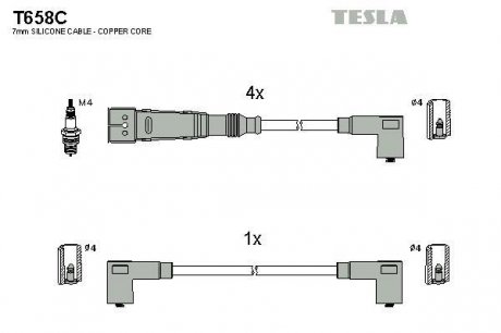 T658C Комплект кабелей зажигания TESLA подбор по vin на Brocar