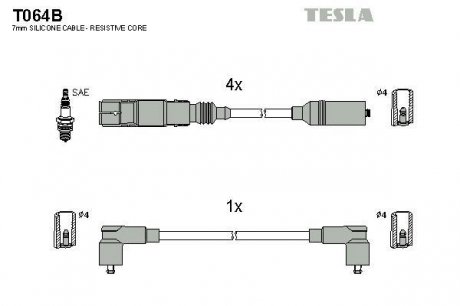 T064B Комплект кабелей зажигания TESLA подбор по vin на Brocar