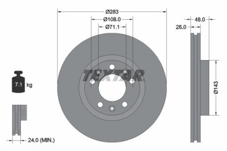 92111803 TARCZA HAMULCOWA 283X26 V 5-OTW PEUGEOT 607 SZT TEXTAR TEXTAR підбір по vin на Brocar