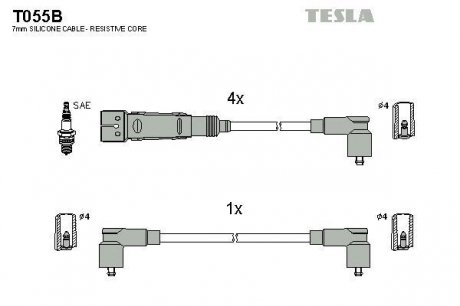T055B Комплект кабелей зажигания TESLA подбор по vin на Brocar