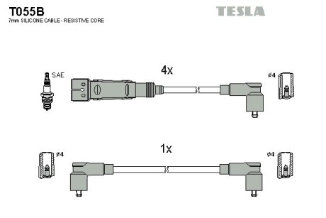 T055B Комплект кабелей зажигания TESLA подбор по vin на Brocar