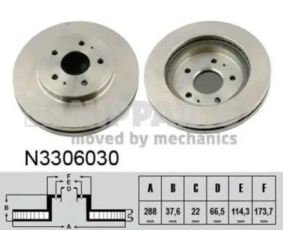 N3306030 Гальмівний диск NIPPARTS підбір по vin на Brocar