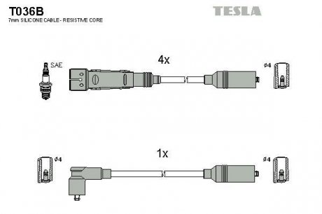 T036B Комплект кабелів запалювання TESLA підбір по vin на Brocar