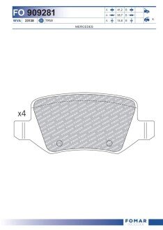 FO909281 KLOCKI HAMULCOWE MERCEDES A160, A170, A190, VAN FOMAR FOMAR подбор по vin на Brocar