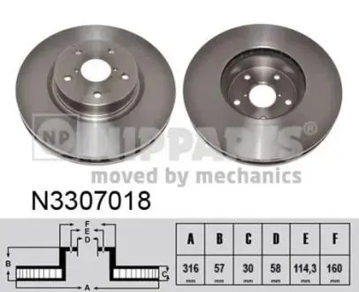 N3307018 Диск тормозной NIPPARTS підбір по vin на Brocar
