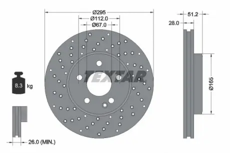 92257505 Диск гальмівний (передній) MB A-class (W176)/B-class (W246) 11- (295x28) PRO+ TEXTAR підбір по vin на Brocar