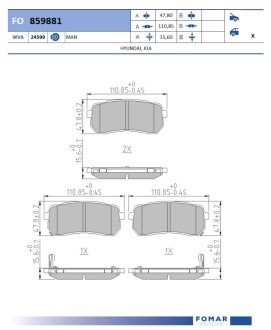 FO859881 KLOCKI HAMULCOWE HYUNDAI H-1 2.5 CRDI SZT FOMAR FOMAR подбор по vin на Brocar