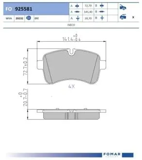 FO925581 Колодки гальмівні дискові (комплект 4 шт) FOMAR підбір по vin на Brocar