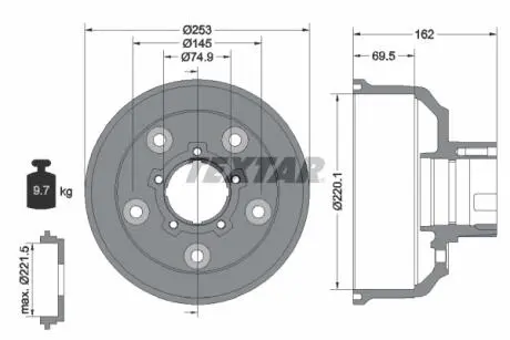 94037200 Гальмівний барабан 94037200 TEXTAR TEXTAR підбір по vin на Brocar