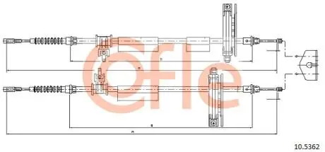 92105362 Трос стояночного тормоза FORD: FOCUS REAR диск 03-04 2x1770/1590 mm COFLE подбор по vin на Brocar