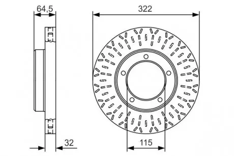 0986479A64 Диск гальмівний (передній) Toyota Land Cruiser 4.2D 98-07 (322x32) BOSCH підбір по vin на Brocar