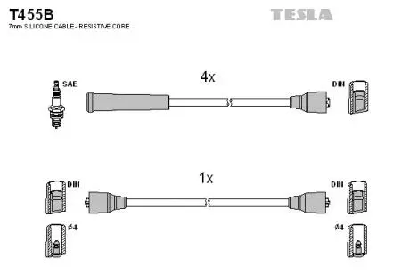 T455B Комплект кабелей зажигания TESLA подбор по vin на Brocar