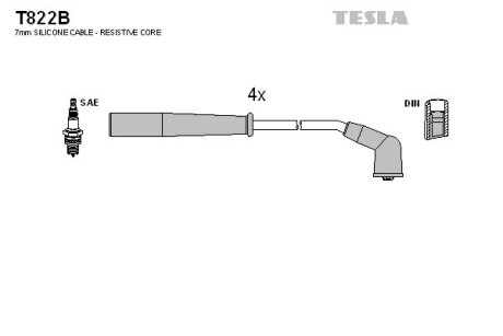 T822B Комплект кабелів запалювання TESLA підбір по vin на Brocar