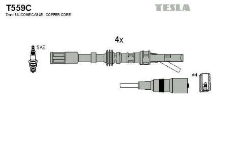 T559C Комплект кабелів запалювання TESLA підбір по vin на Brocar