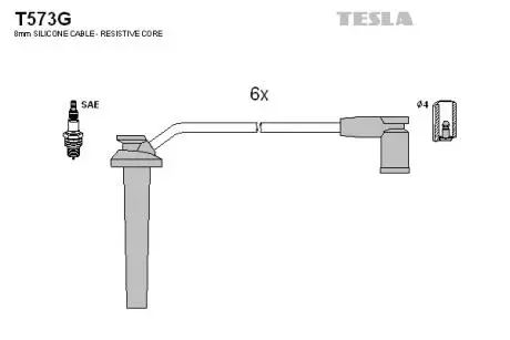 T573G Комплект кабелів запалювання TESLA підбір по vin на Brocar