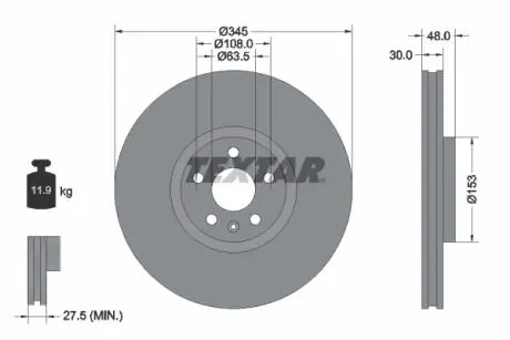 92289805 Диск гальмівний (передній) Volvo S60 III/S90 II/V60 II/ XC90 II 16- (345x30) PRO+ TEXTAR підбір по vin на Brocar