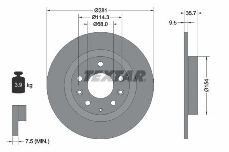 92293703 Диск тормозной (задний) Mazda CX-3 1.5/2.0 16V 15- (281x9.5) PRO TEXTAR подбор по vin на Brocar
