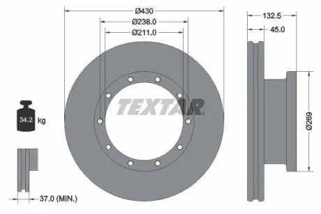 93087900 Гальмівний диск TEXTAR підбір по vin на Brocar