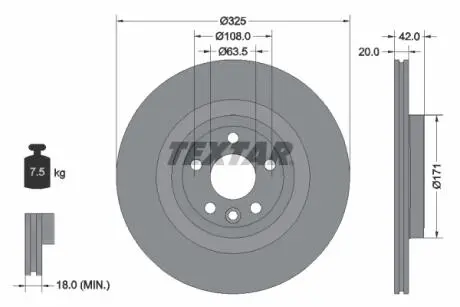 92314305 Диск тормозной (задний) Land Rover Discovery Sport 14- (325x20) PRO+ TEXTAR підбір по vin на Brocar