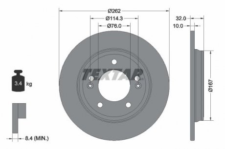 92314403 Диск тормозной (задний) Hyundai Elantra/i30 15- (262x10) PRO TEXTAR підбір по vin на Brocar