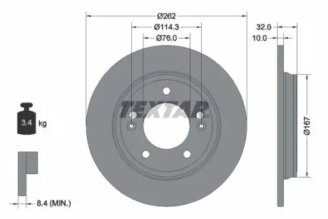92314403 Диск тормозной (задний) Hyundai Elantra/i30 15- (262x10) PRO TEXTAR подбор по vin на Brocar