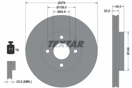 92159003 Гальмівний диск TEXTAR підбір по vin на Brocar