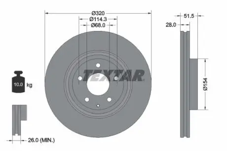 92315203 Диск тормозной (передний) Mazda 6/CX-5/CX-9 17- (320x28) PRO TEXTAR подбор по vin на Brocar