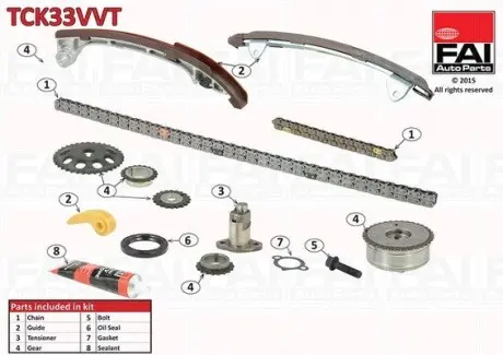TCK33VVT К-кт цепи ГРМ (с шестернями+механизмом) VVT) Toyota Avensis 2.4 03/Camry (V30) 2.0 01-/Rav 4 2.4 00- FAI AUTOPARTS підбір по vin на Brocar