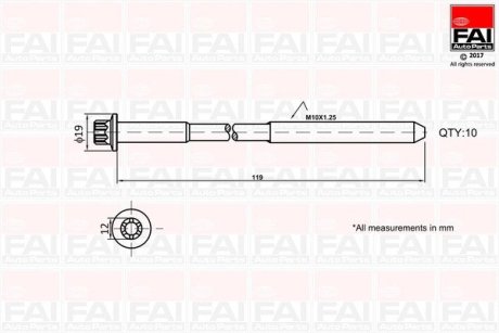 B1321 К-кт болтів ГБЦ Fiat Punto 1.3D Multijet 09-/Opel Astra H/J 1.3CDTi 10- FAI AUTOPARTS підбір по vin на Brocar