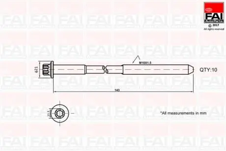 B489 К-кт болтов ГБЦ Ford Fiesta/Focus/Mondeo 1.25-1.6 98- FAI AUTOPARTS підбір по vin на Brocar