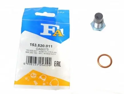 153520011 Болт зливу оливи + шайба Citroen BX/Peugeot 205/309/405 -96 (M16x1.5) FA1 підбір по vin на Brocar