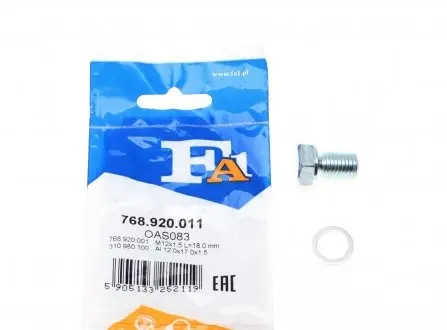 768920011 Болт зливу оливи + шайба BMW 3 (E20/E36/E39/E46)/5 (E60)/7 (E23/E32/E65)/8 (E31) -10 (M12x1.5x18) FA1 підбір по vin на Brocar