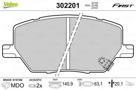 302201 Тормозные колодки дисковые FIAT/JEEP 500X/Compass II/Renegade "1,3-2,0 "F "14>> VALEO подбор по vin на Brocar