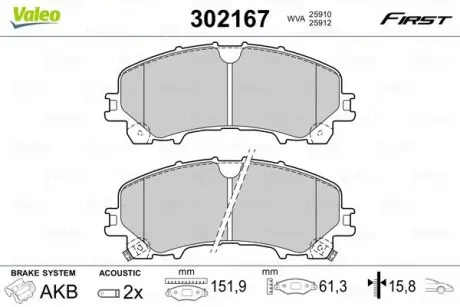 302167 Тормозные колодки дисковые INFINITI/NISSAN/RENAULT Koleos/Q50/Q60/X-trail "1,5-3,5 "F "13>> VALEO подбор по vin на Brocar