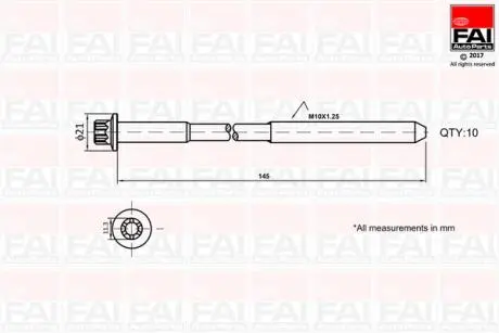 B1140 К-кт болтов ГБЦ C-Max,Focus II,III,Galaxy,Mondeo III,IV,V,Transit 1.8/2.3 FAI AUTOPARTS подбор по vin на Brocar
