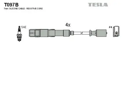 T097B Комплект кабелів запалювання TESLA підбір по vin на Brocar