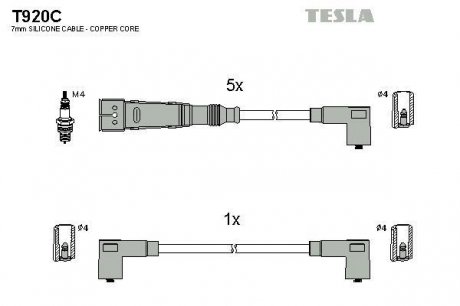 T920C Комплект кабелей зажигания TESLA подбор по vin на Brocar