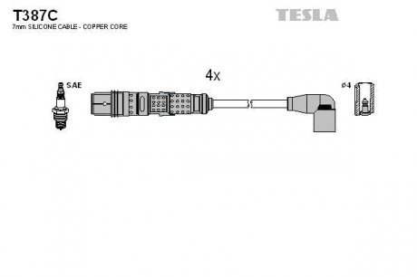 T387C Комплект кабелей зажигания TESLA подбор по vin на Brocar