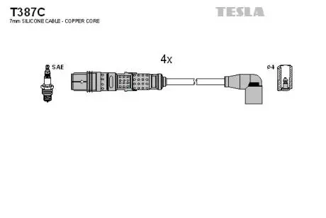 T387C Комплект кабелів запалювання TESLA підбір по vin на Brocar