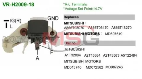 VRH200918 Регулятор напруги генератора MOBILETRON підбір по vin на Brocar