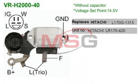 VRH200040 Регулятор напряжения генератора MOBILETRON підбір по vin на Brocar
