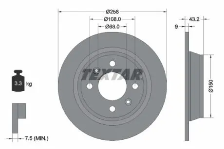92048500 Гальмівний диск 92048500 TEXTAR TEXTAR підбір по vin на Brocar